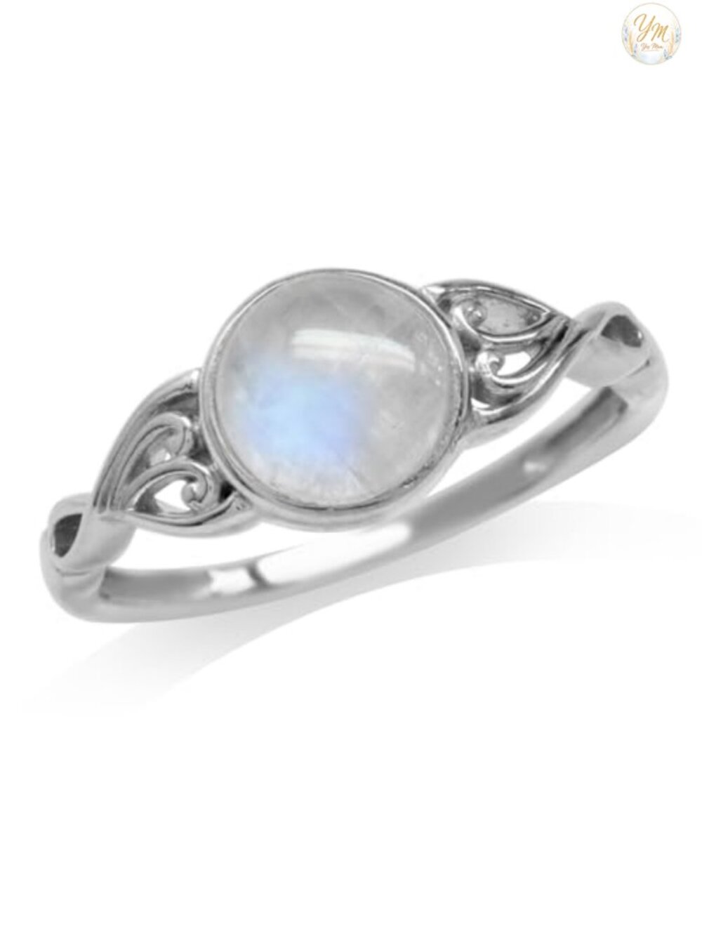 7MM Round Natural Moonstone 925 Sterling Silver Victorian Solitaire Ring